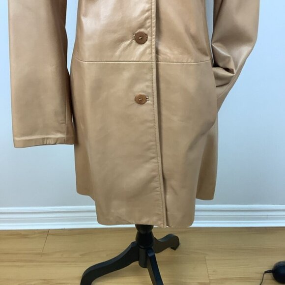 DANIER LEATHER MIDI LENGTH TAN COAT 12 - Picture 7 of 13